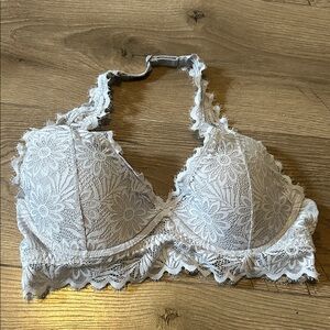 PINK Halter Style Lace Bralette in Light Gray